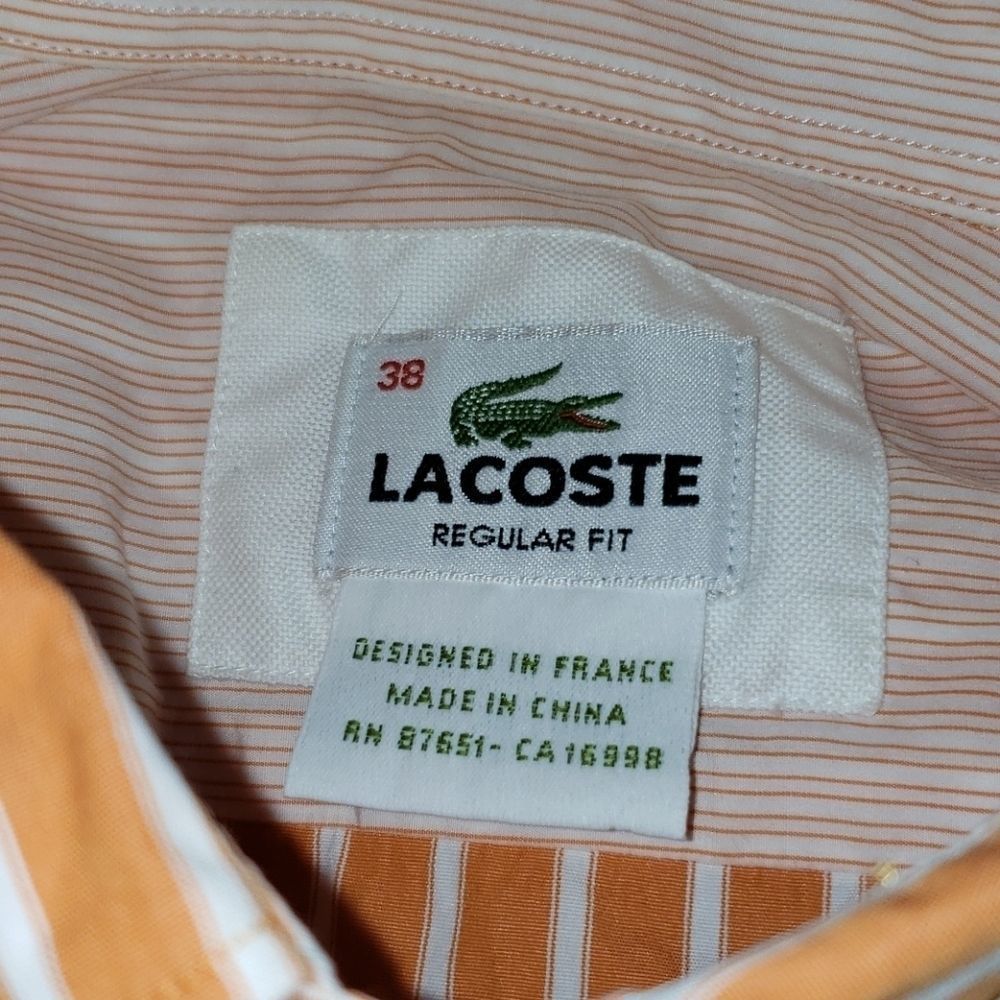 LACOSTE Orange Regular Fit Dress Shirt Sz 38 - Picture 10 of 10